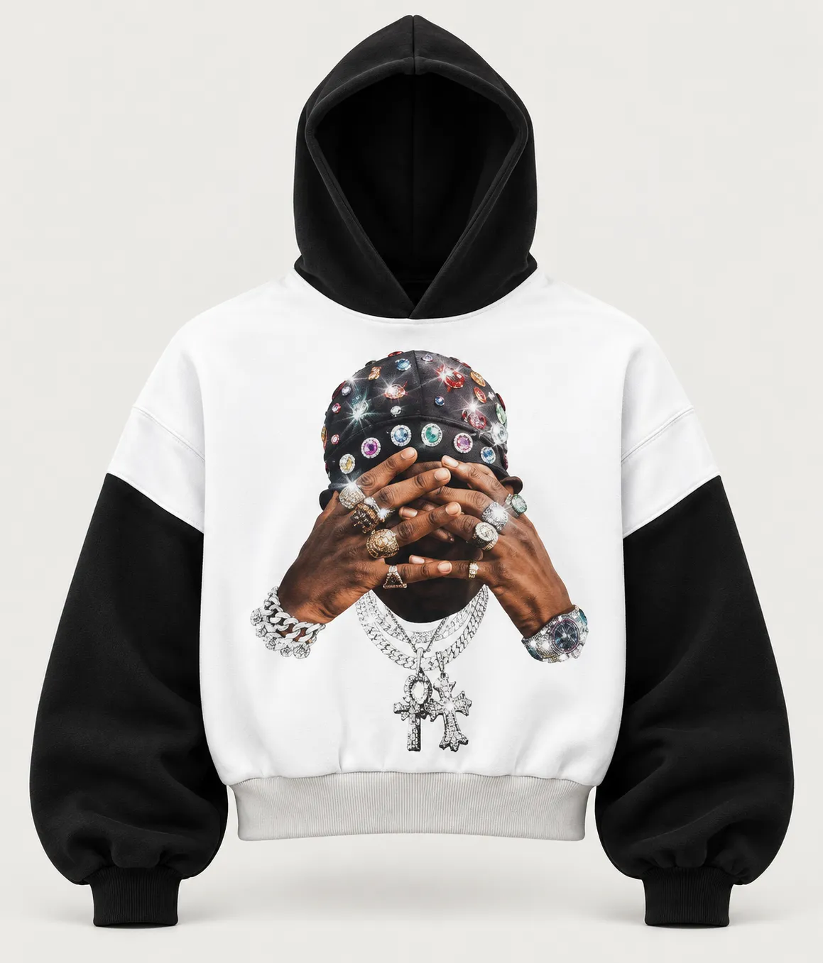 Felpa Mani, felpa con cappuccio · bianco e nero